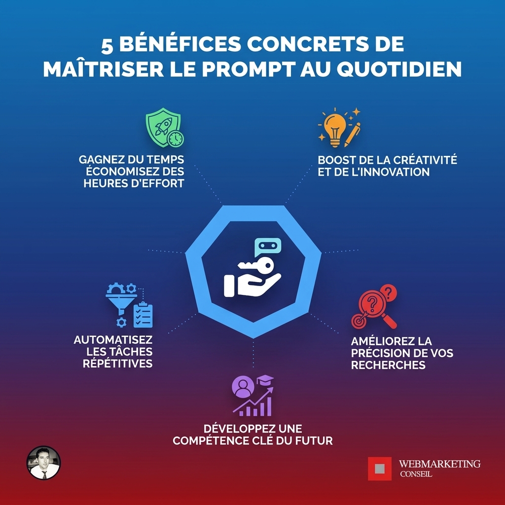 Liste illustrée des gains de productivité liés au prompt