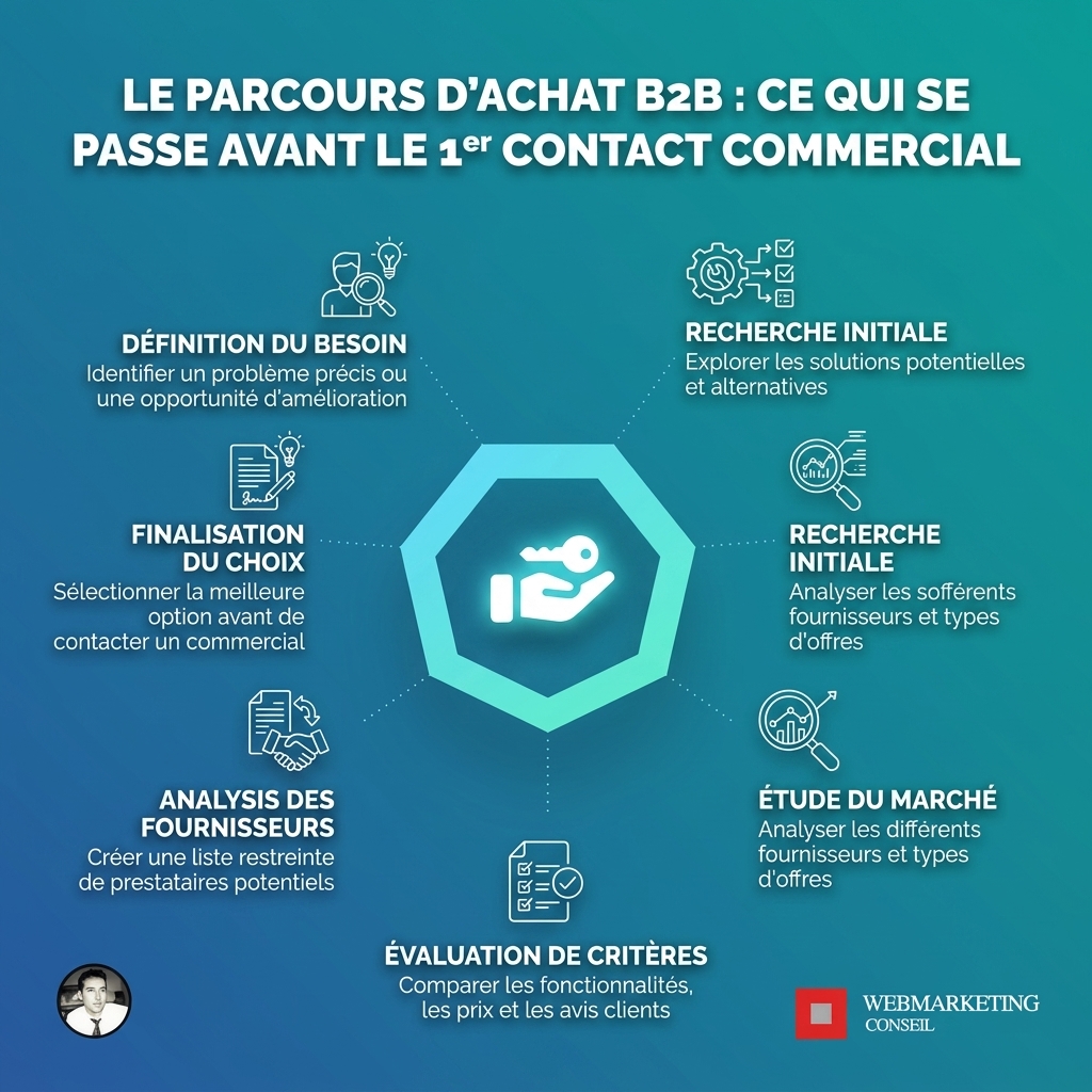 Infographie parcours achat B2B et rôle du commercial