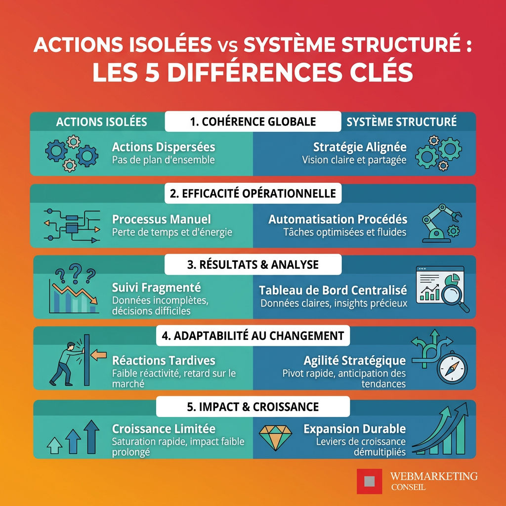 Comparatif actions isolées et système de génération de leads