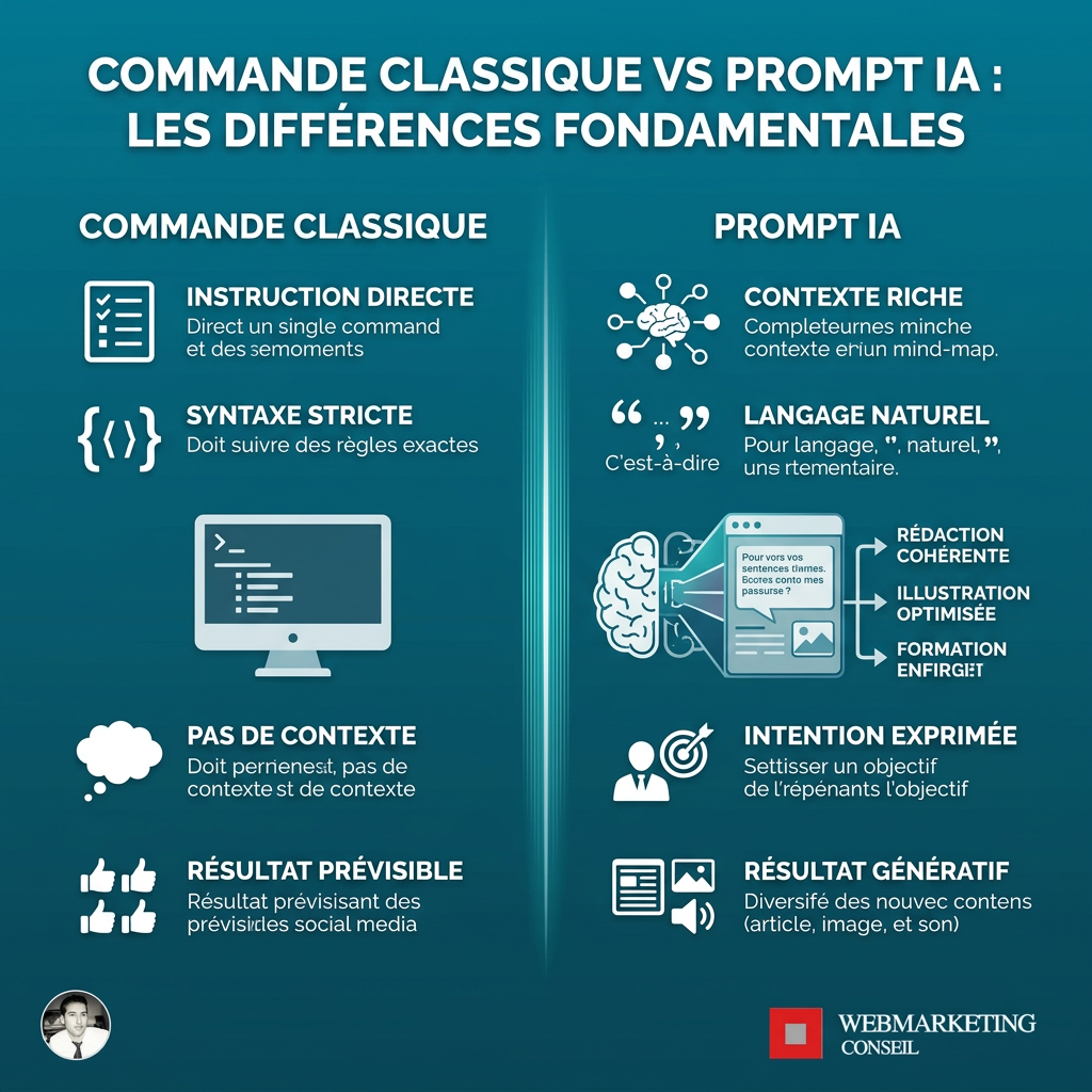 Comparatif commande informatique et prompt IA