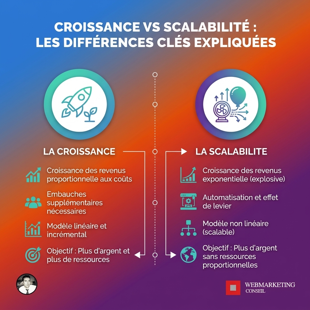 Infographie croissance vs scalabilité