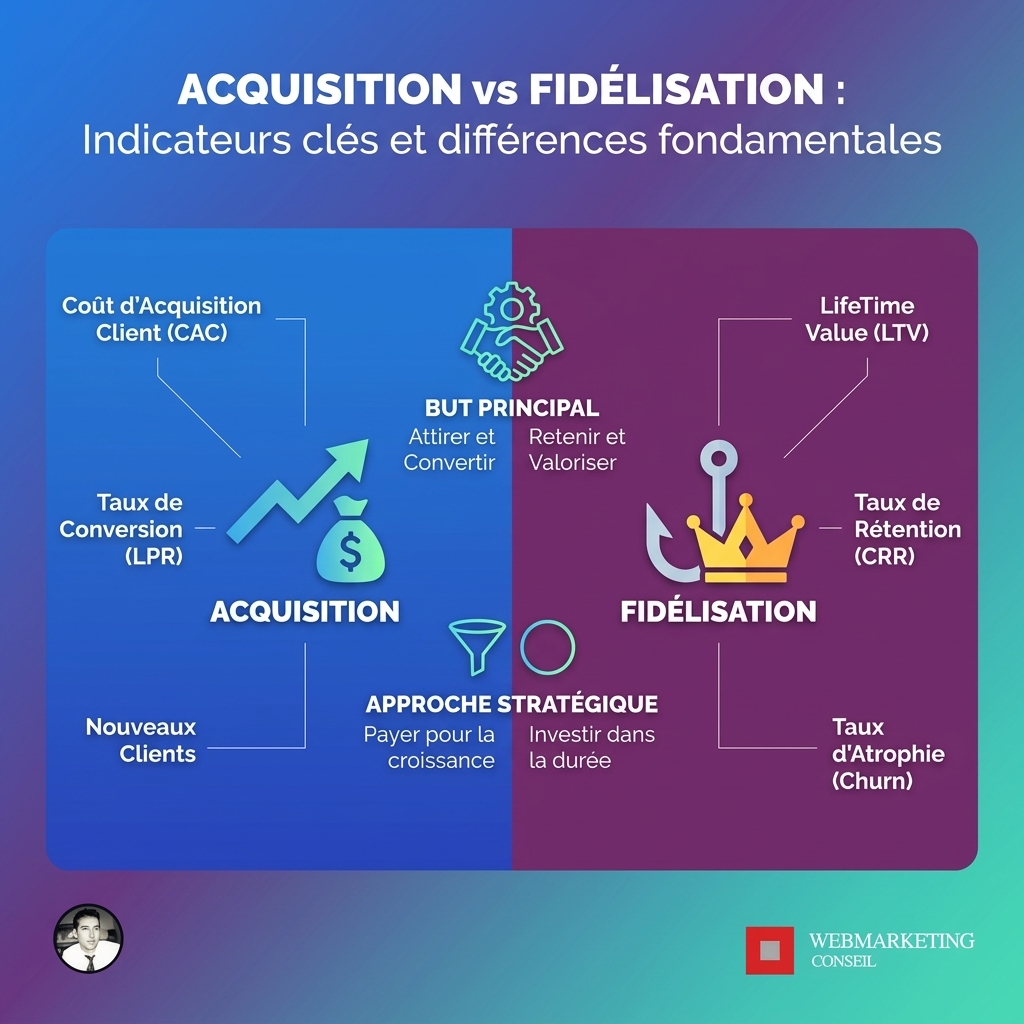 Comparatif acquisition et fidélisation clients KPIs