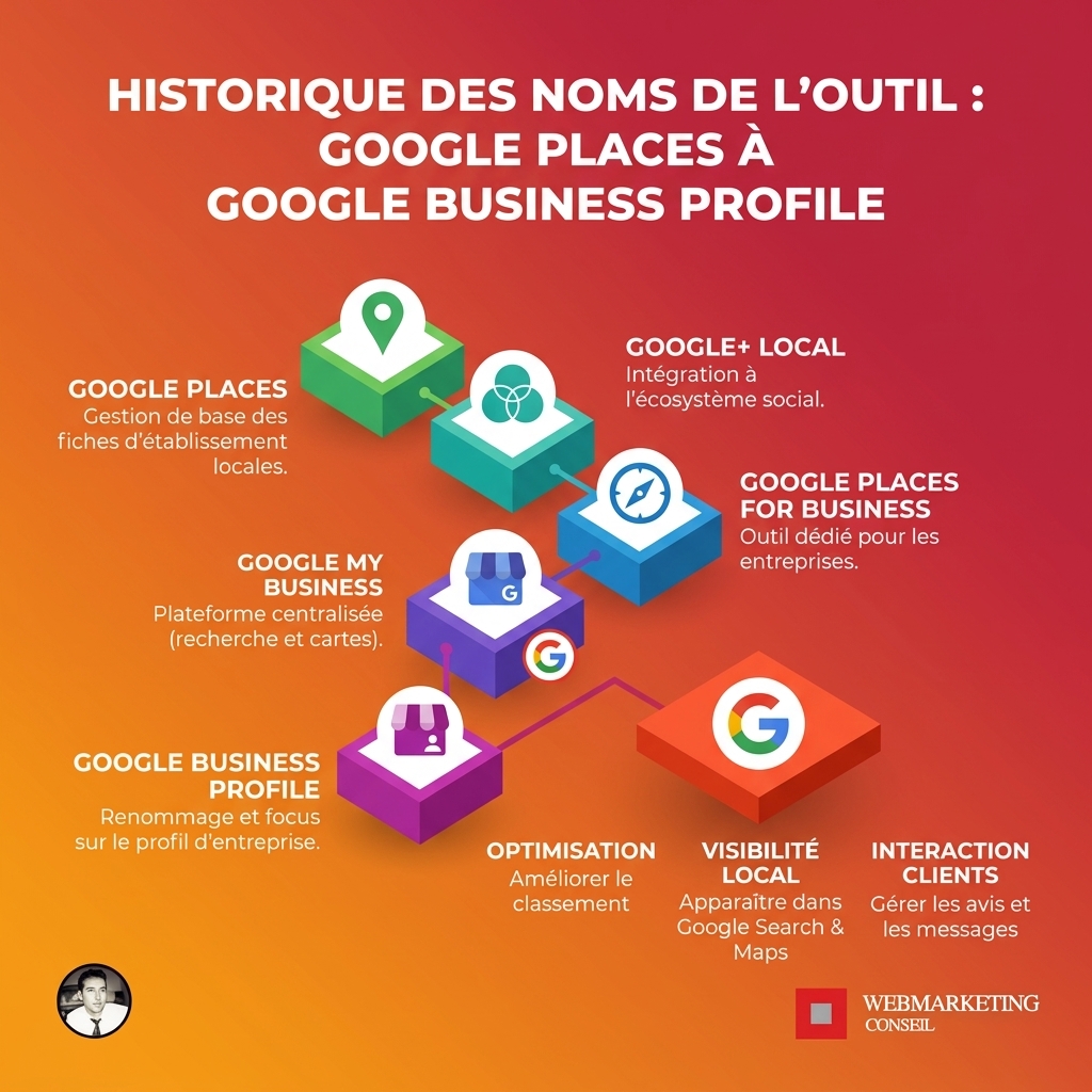 Frise chronologique des renommages de Google My Business