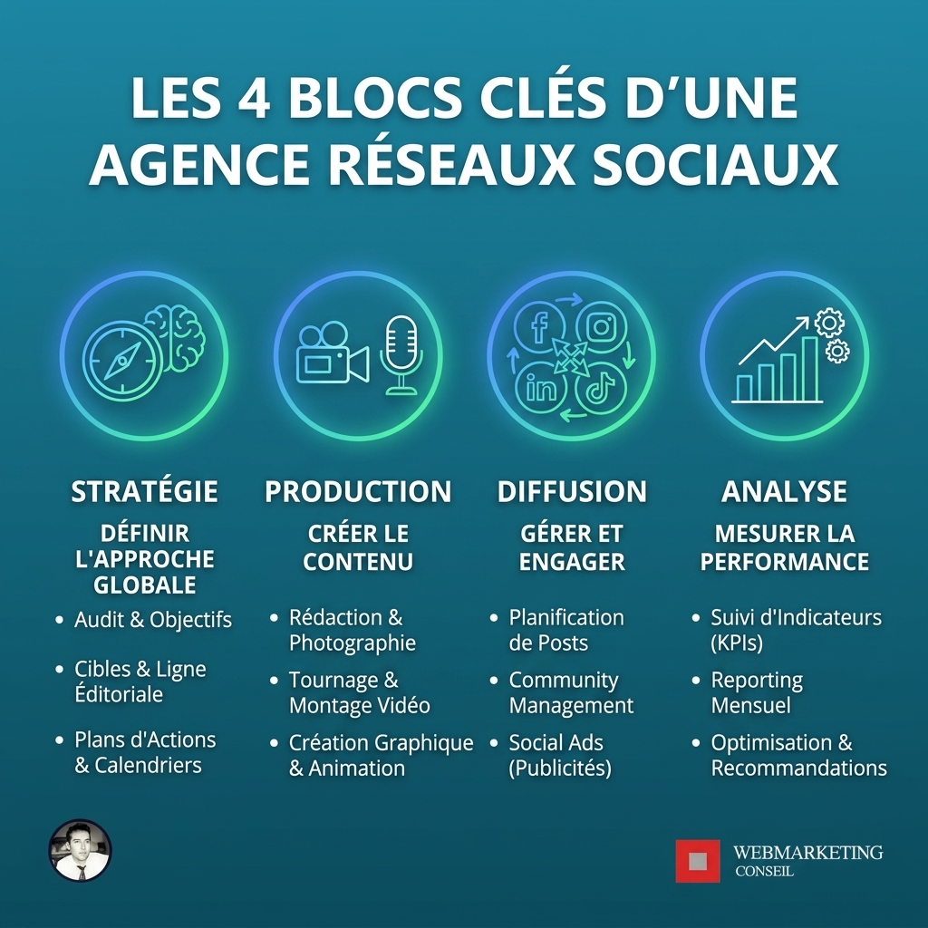 Infographie chaîne de valeur agence social media