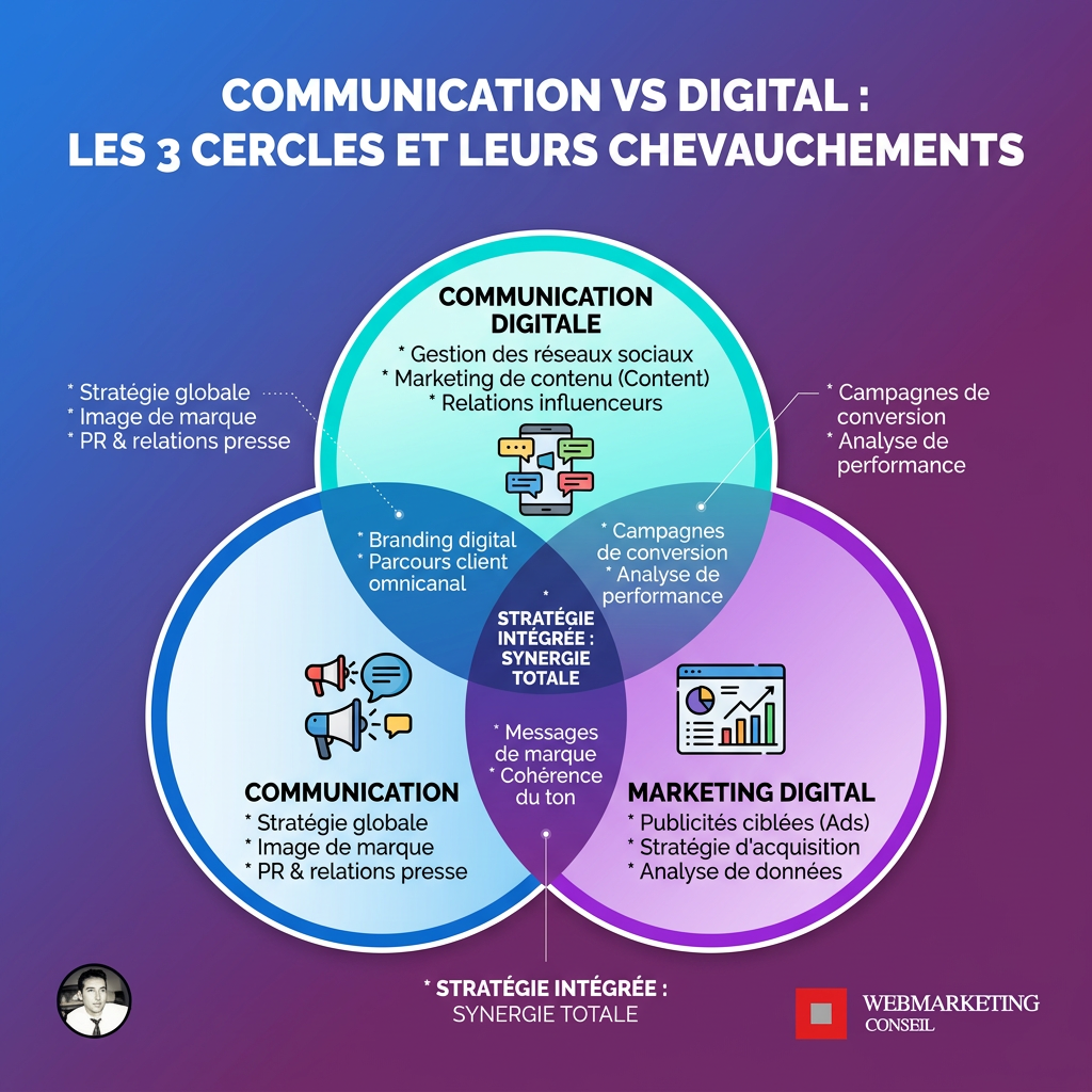 Diagramme des 3 notions communication marketing