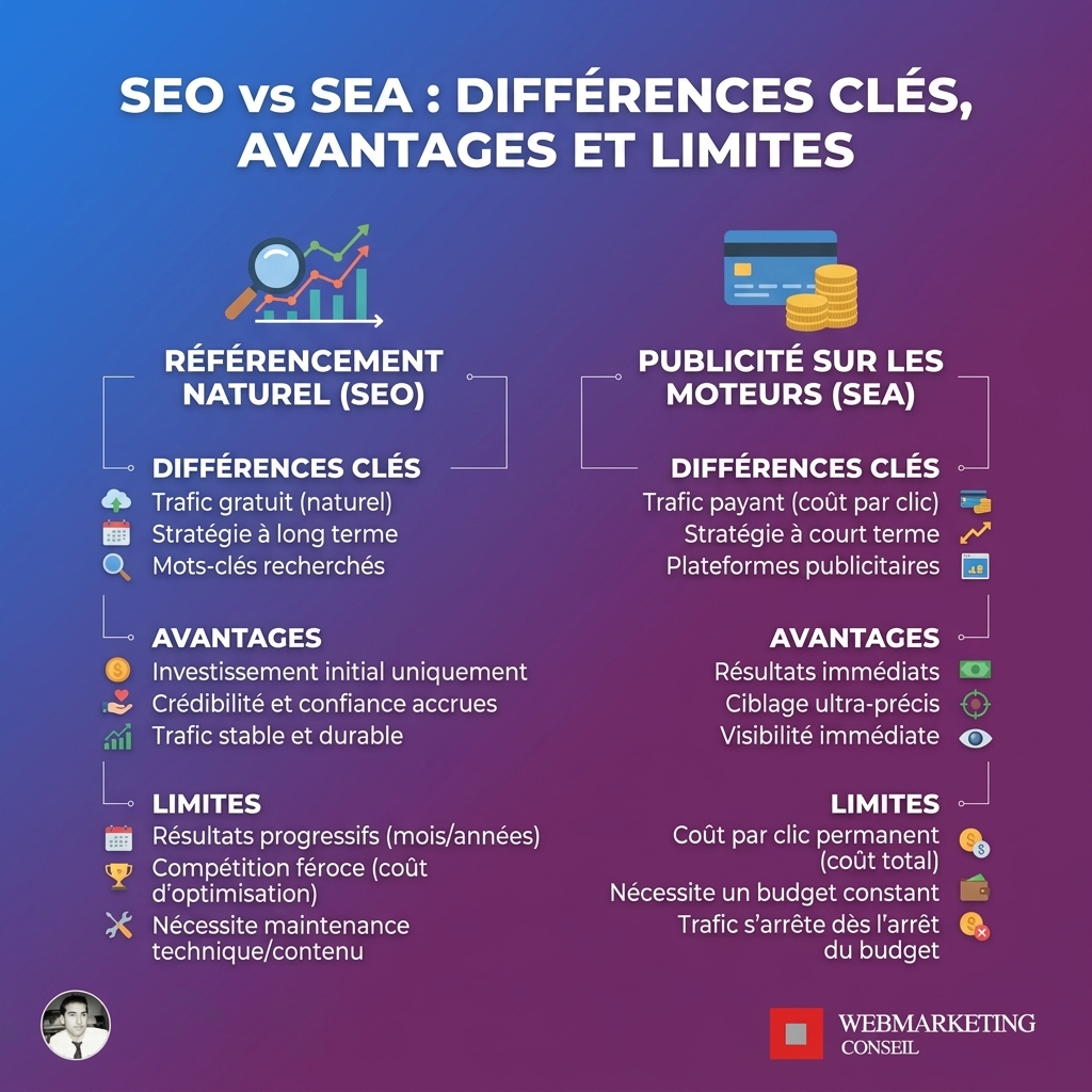 Infographie comparaison SEO et SEA