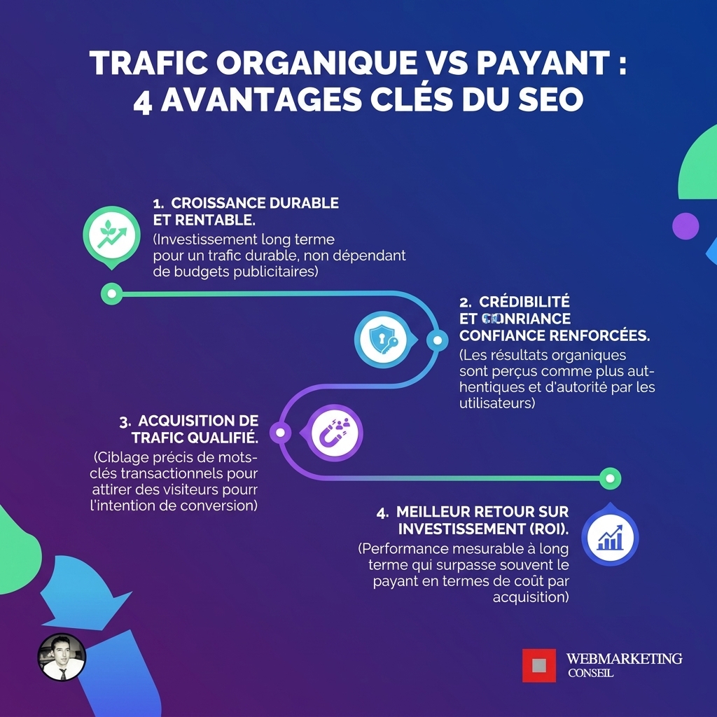 Infographie comparaison SEO organique et publicité payante