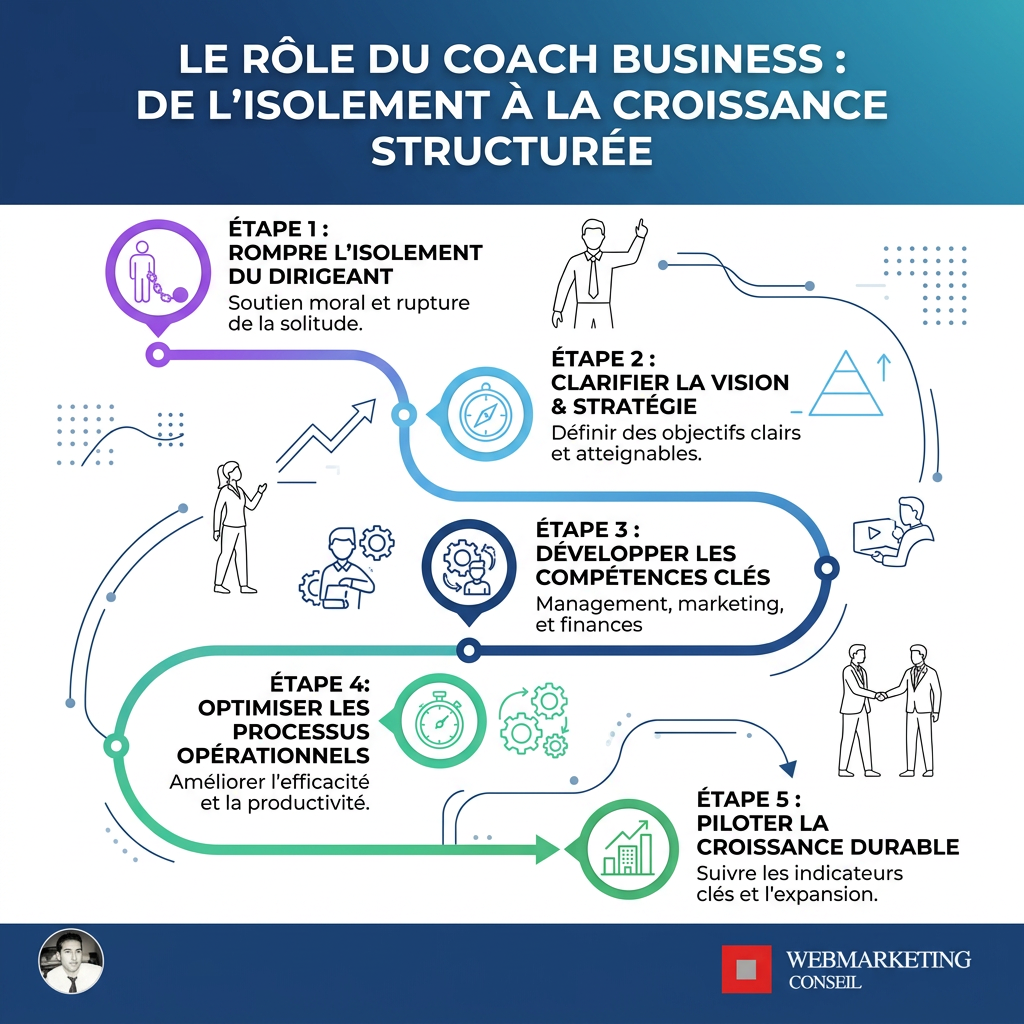 Schéma du parcours d'un dirigeant accompagné par un coach