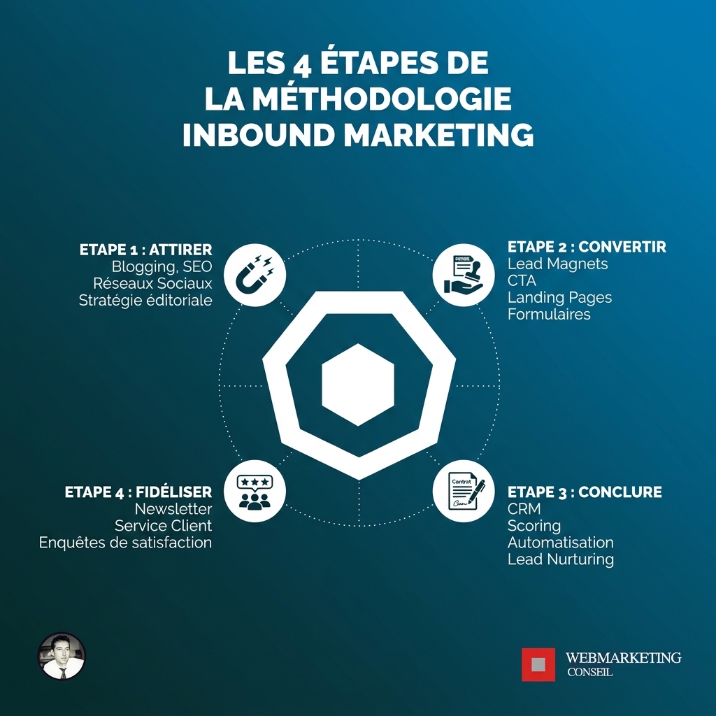Schéma des 4 étapes de l'inbound marketing