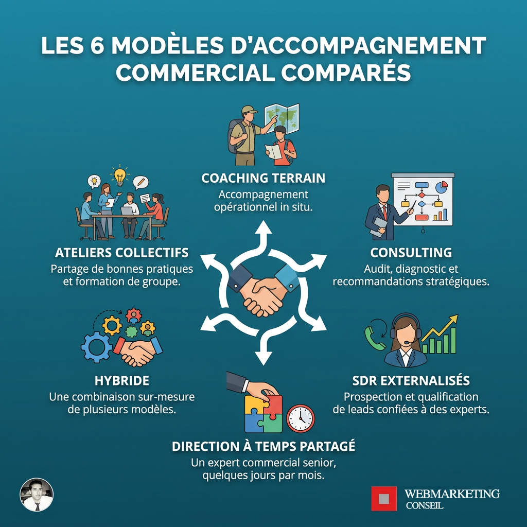 Tableau comparatif des 6 modèles d'accompagnement commercial