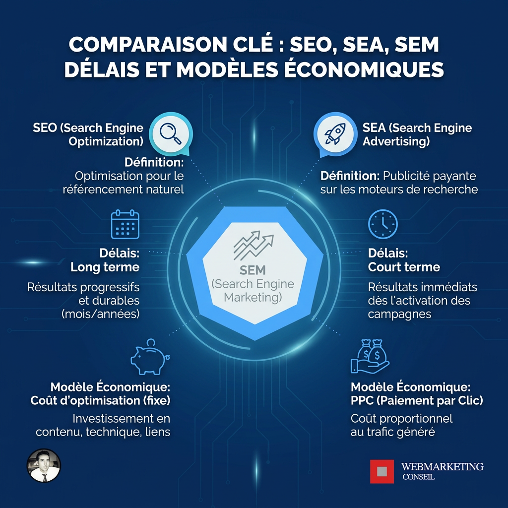 Comparatif SEO SEA SEM définitions et caractéristiques