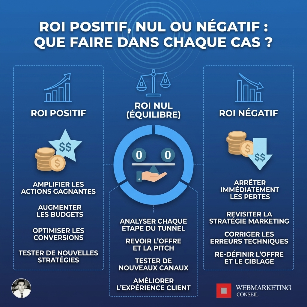 Infographie signification ROI positif négatif nul
