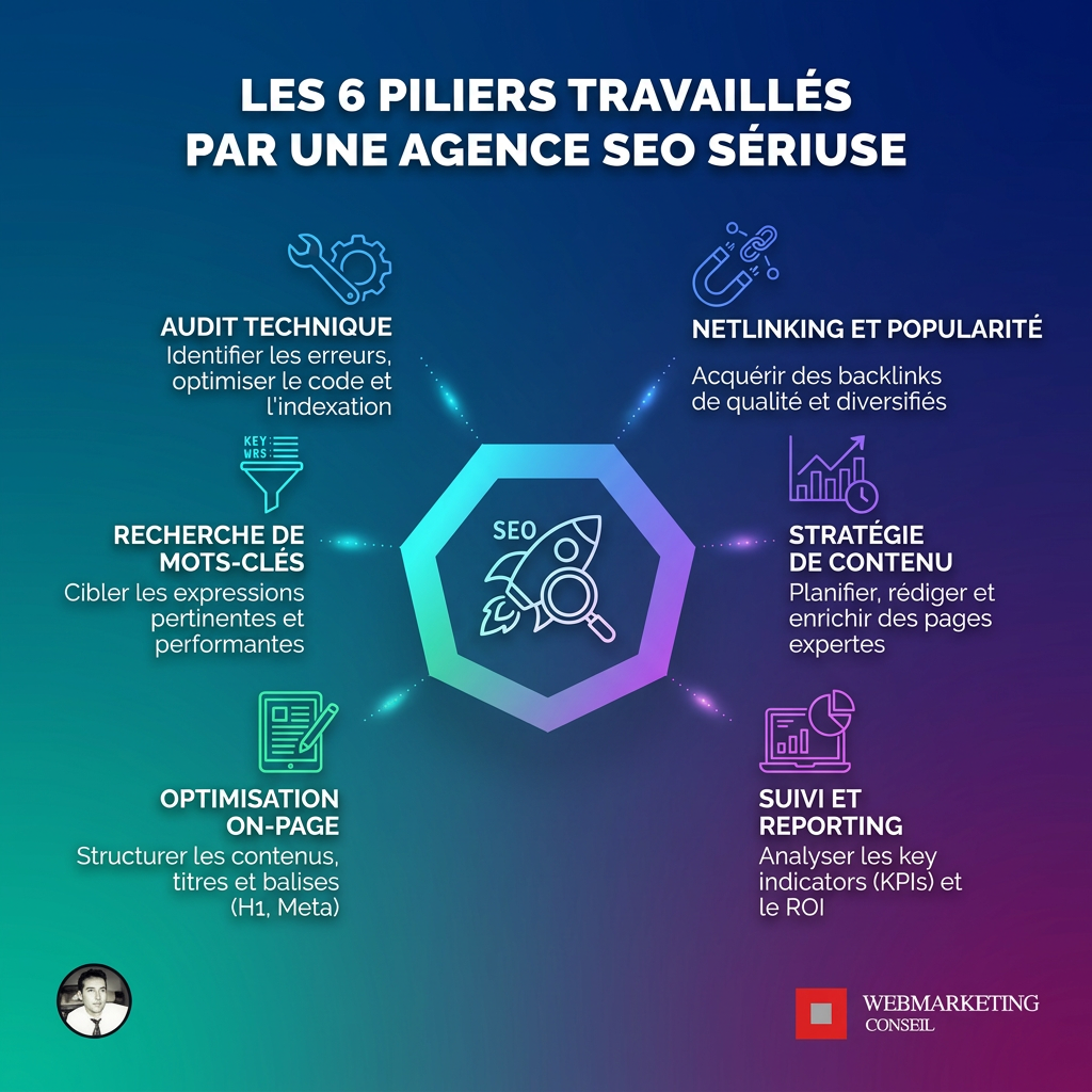 Infographie piliers agence référencement naturel