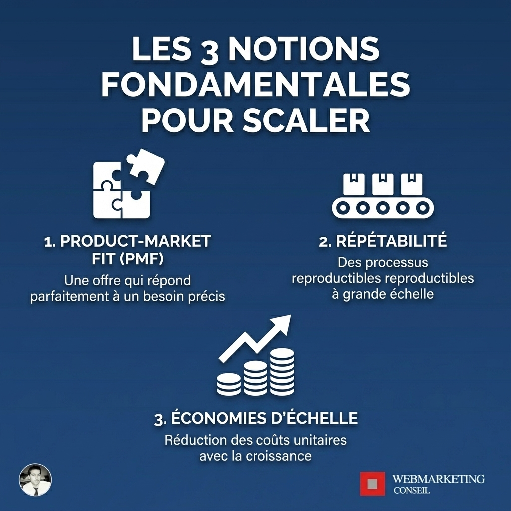 Infographie trois concepts clés du scaling