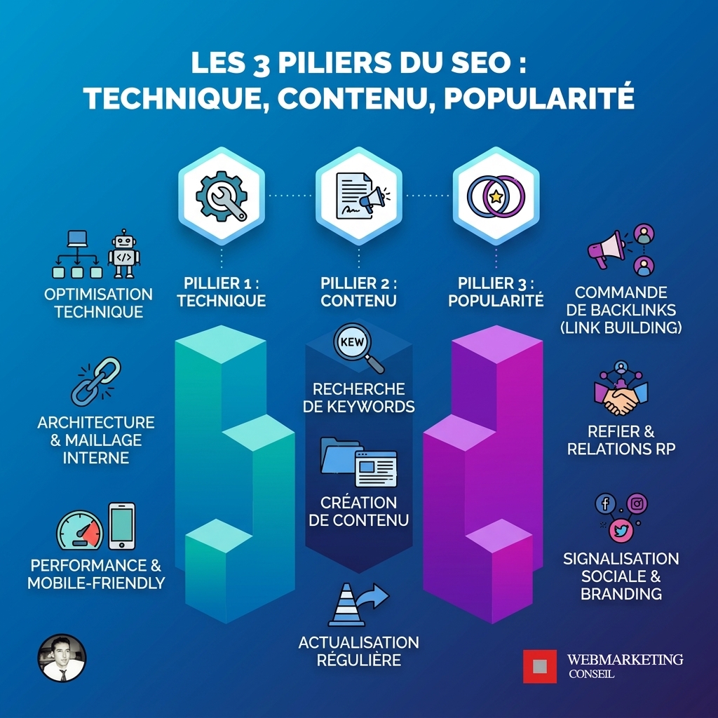 Infographie 3 piliers SEO