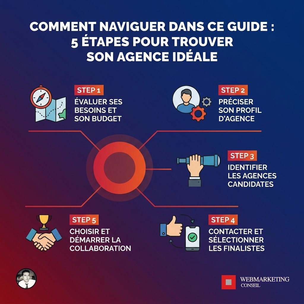Infographie étapes d'utilisation du guide