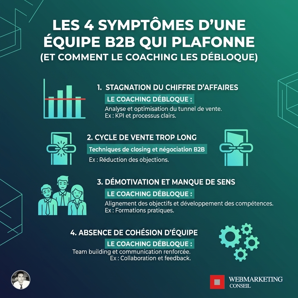 Symptômes stagnation commerciale B2B et solutions coaching