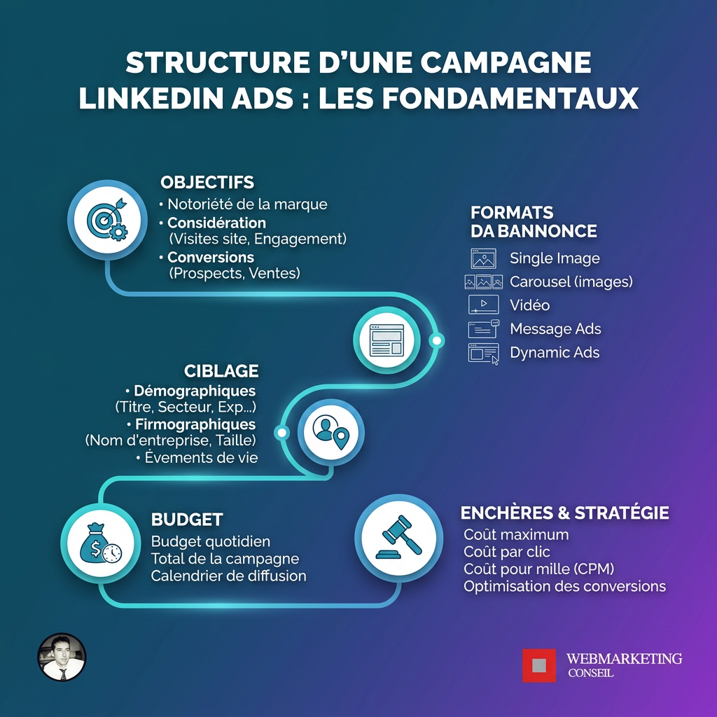 Schéma structure campagne LinkedIn Ads
