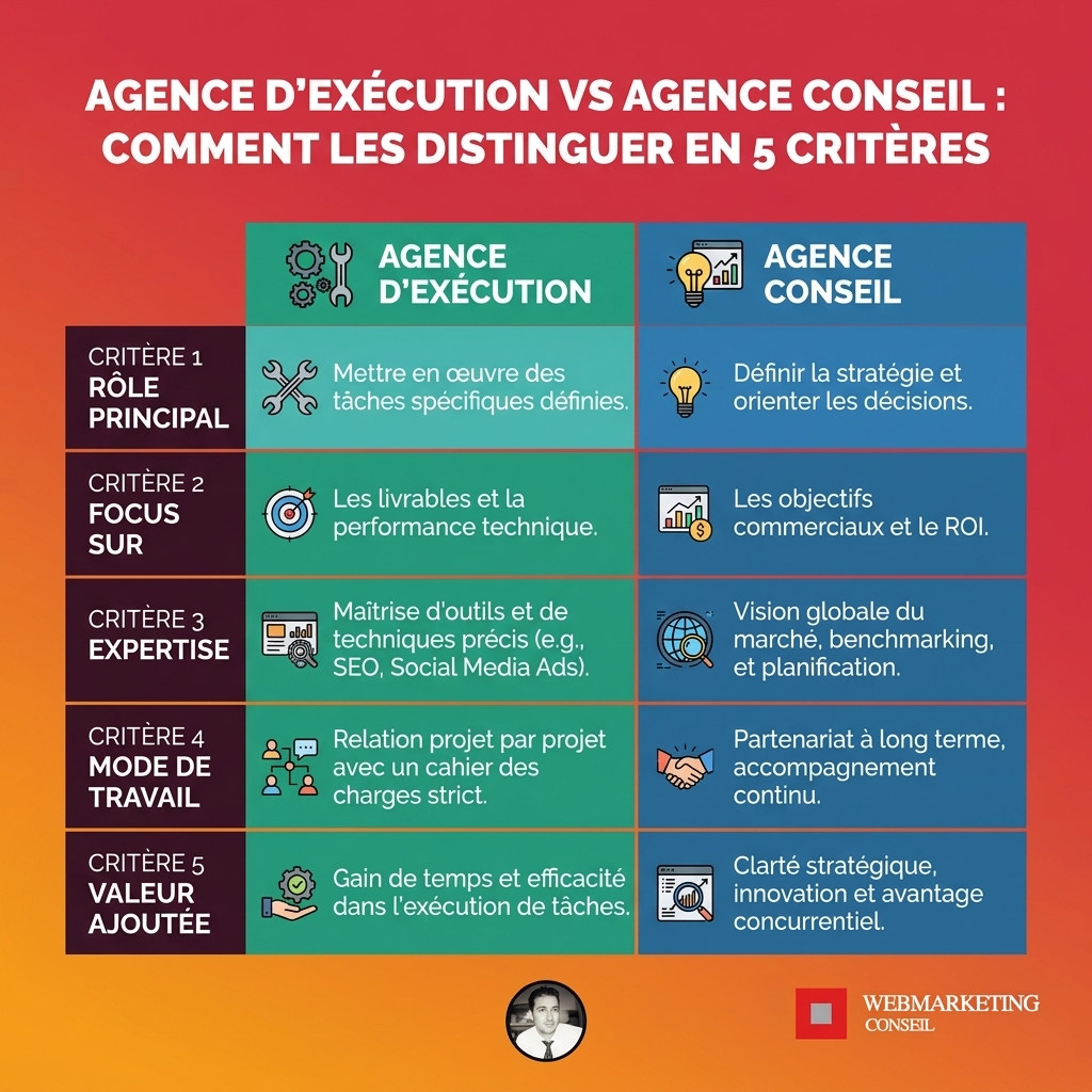 Tableau comparatif agence exécution versus agence conseil