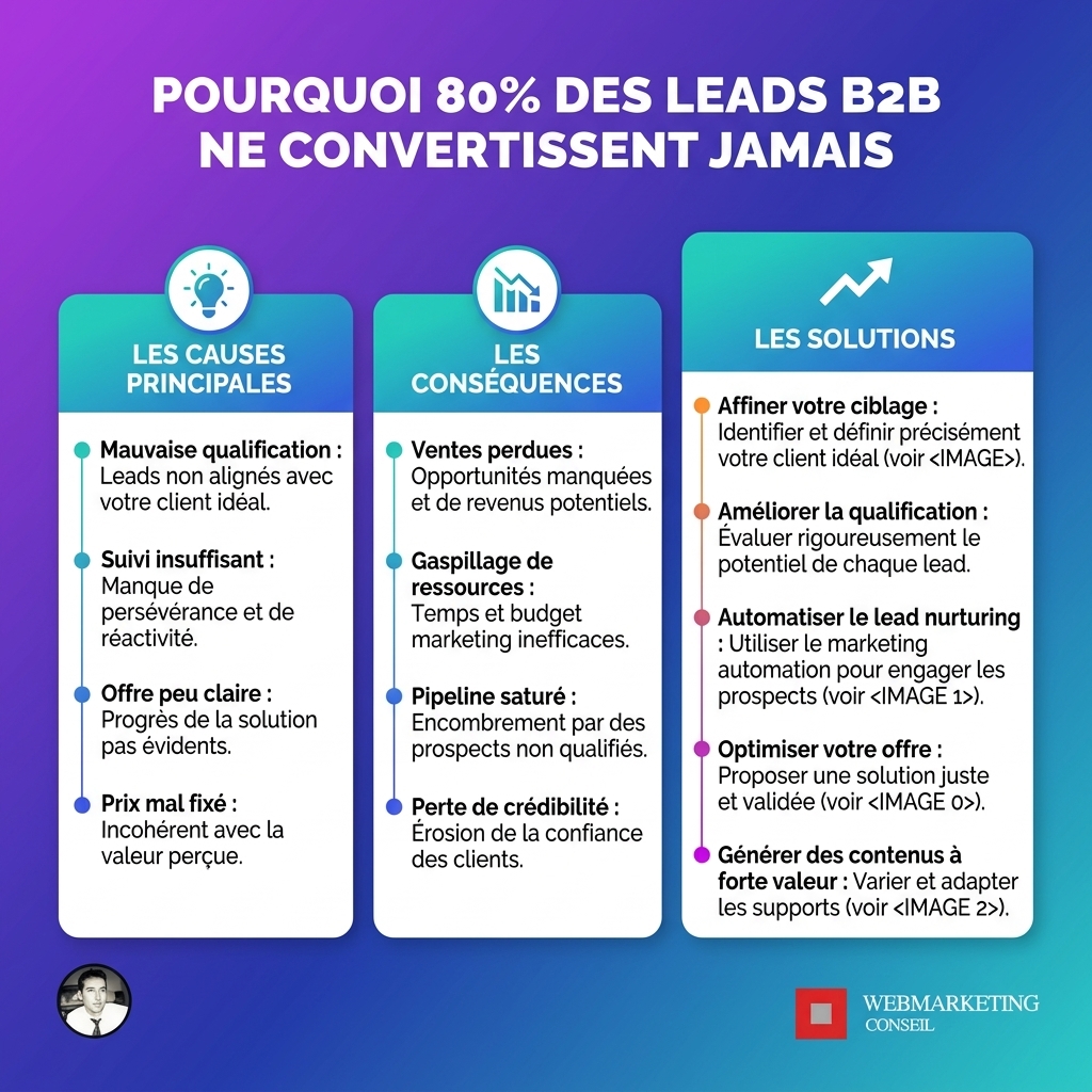 Infographie causes échec conversion leads B2B