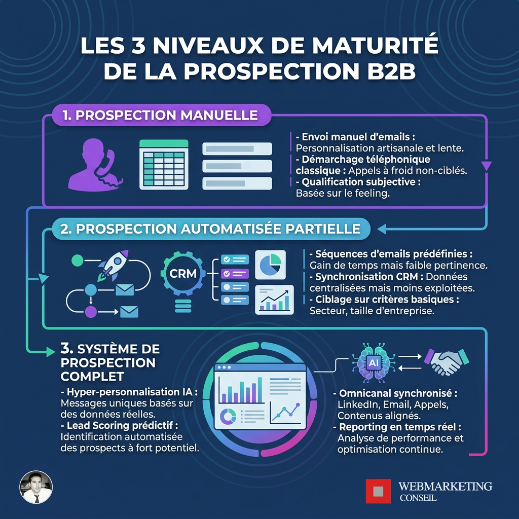 Comparatif des 3 niveaux de prospection B2B