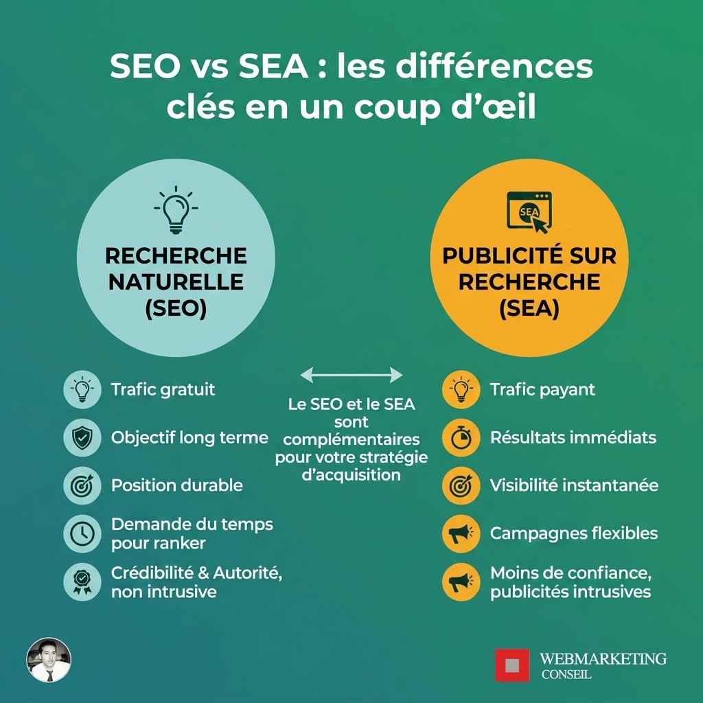 Comparatif SEO et SEA référencement naturel vs payant
