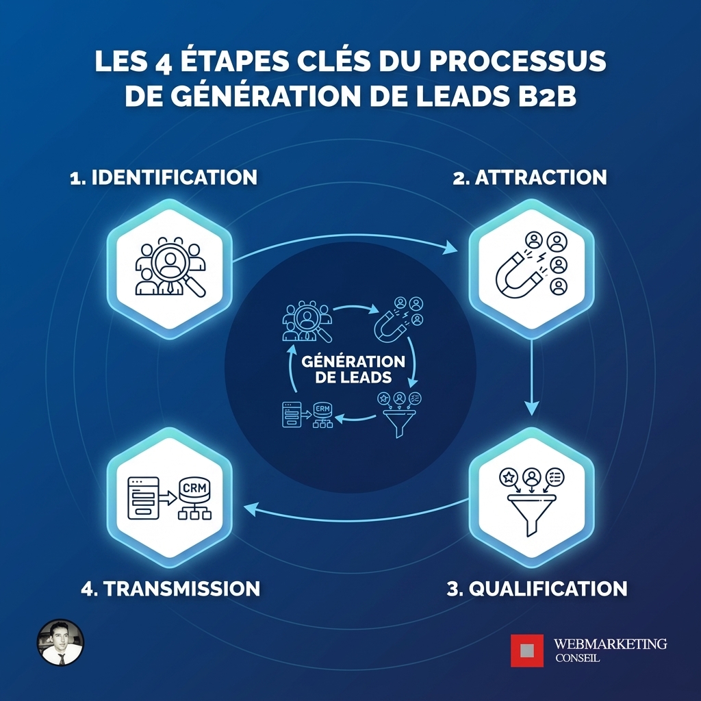 Infographie processus génération leads B2B