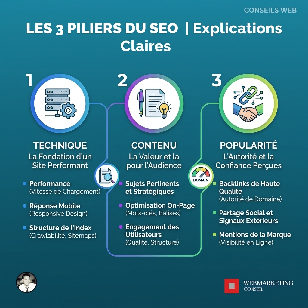 Infographie 3 piliers SEO