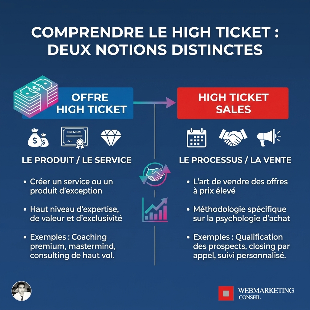 Infographie différence offre et vente high ticket
