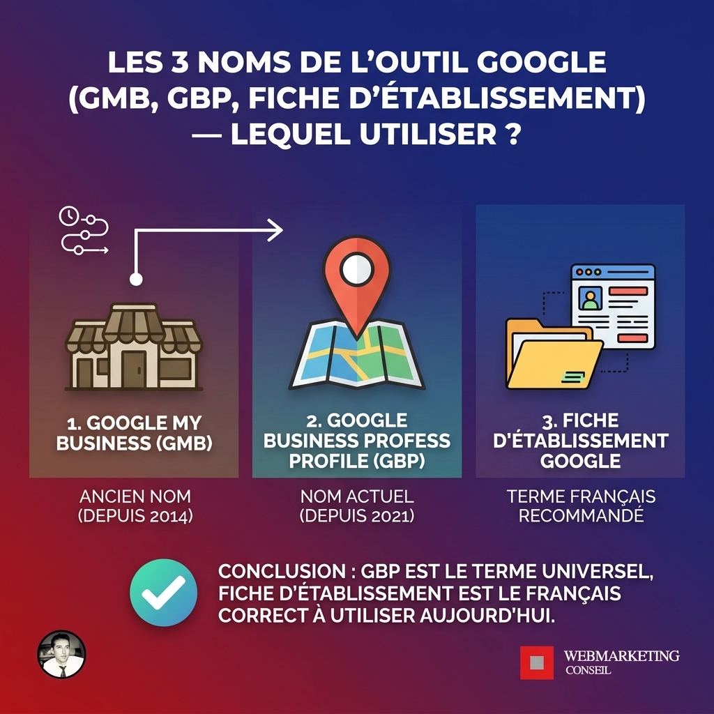 Comparatif des trois appellations de Google My Business