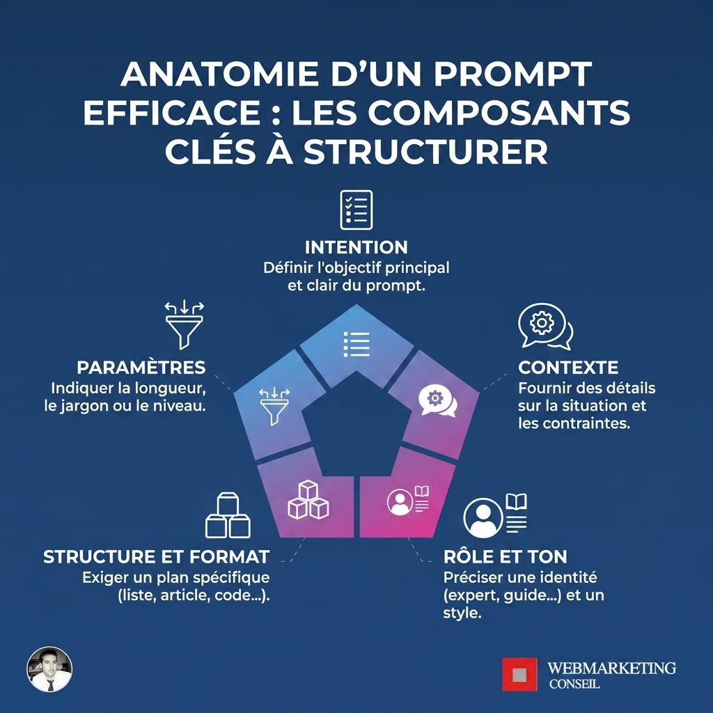 Schéma des éléments d'un prompt réussi