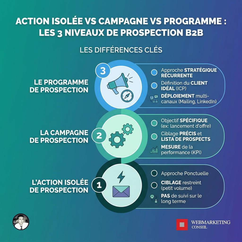 Comparatif 3 niveaux de prospection B2B