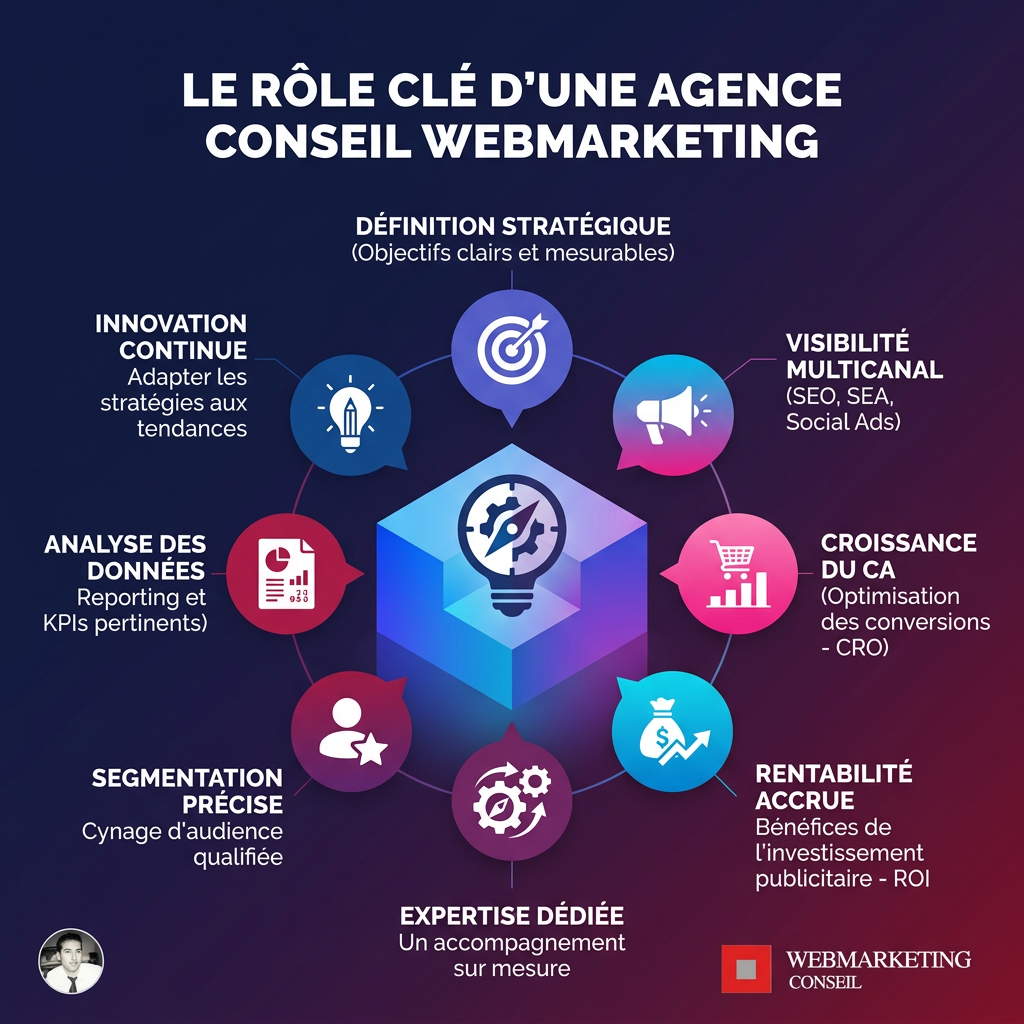 Infographie comparant une agence conseil webmarketing et une agence de communication classique