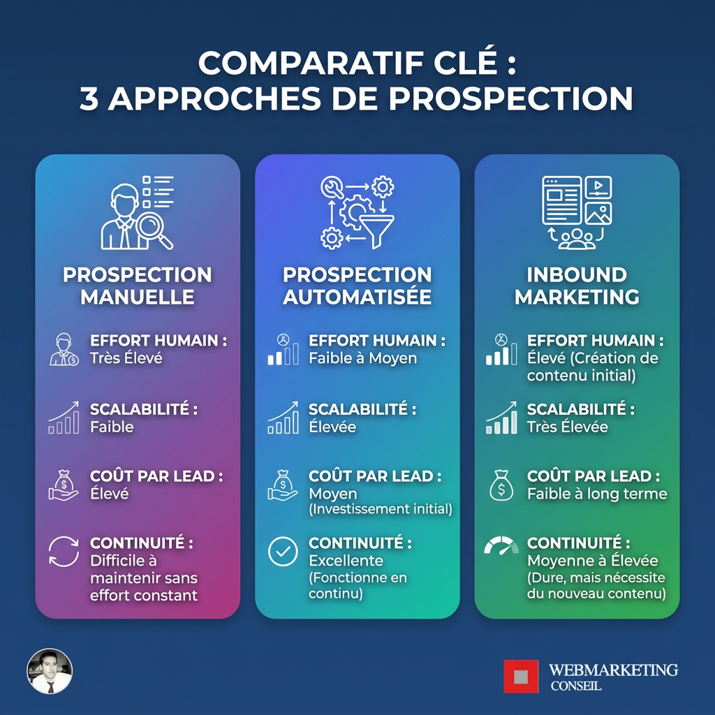 Tableau comparatif des 3 approches de prospection B2B