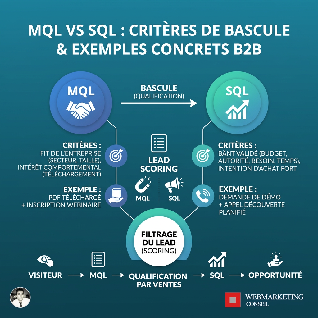Infographie MQL vs SQL pipeline B2B
