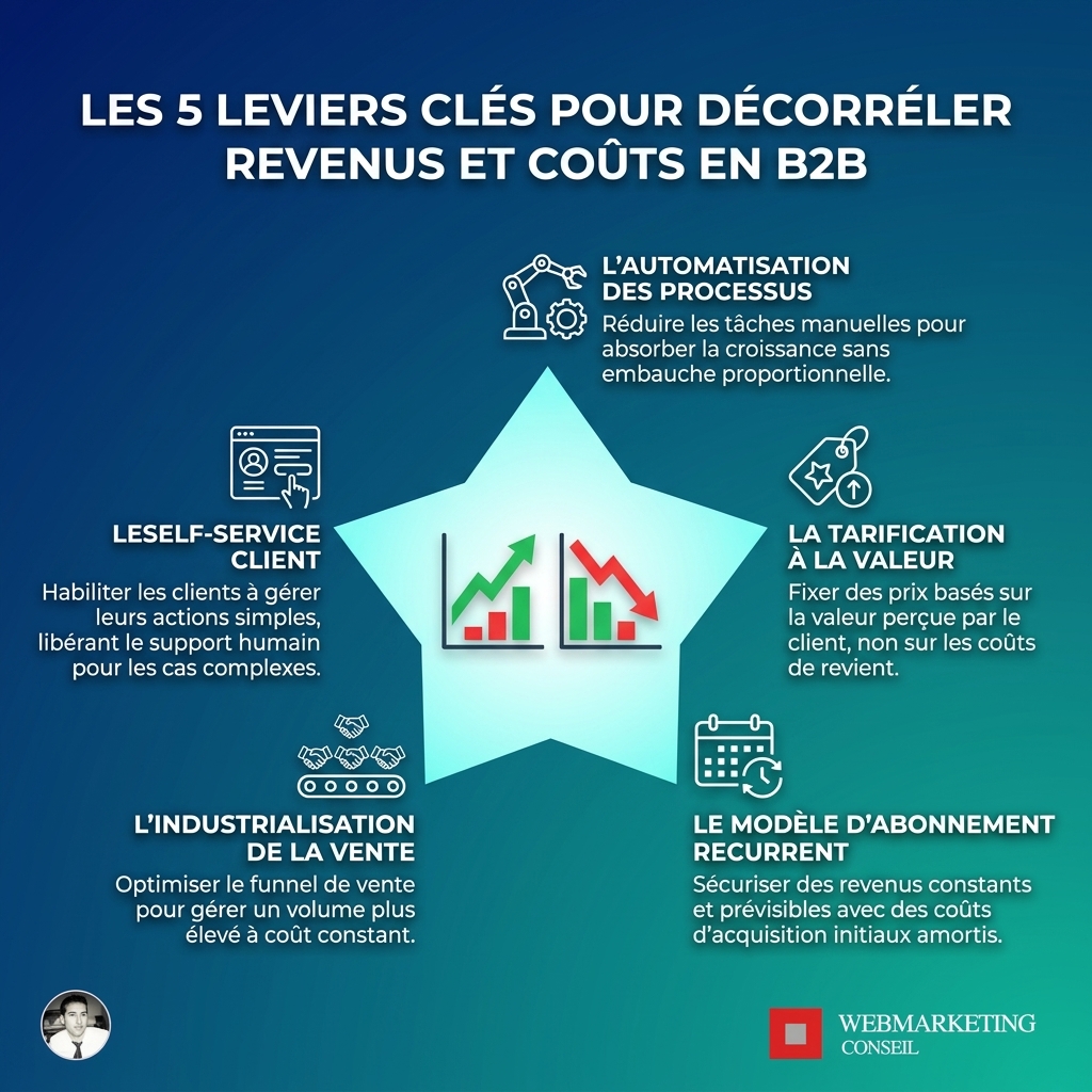 Infographie leviers scaling B2B